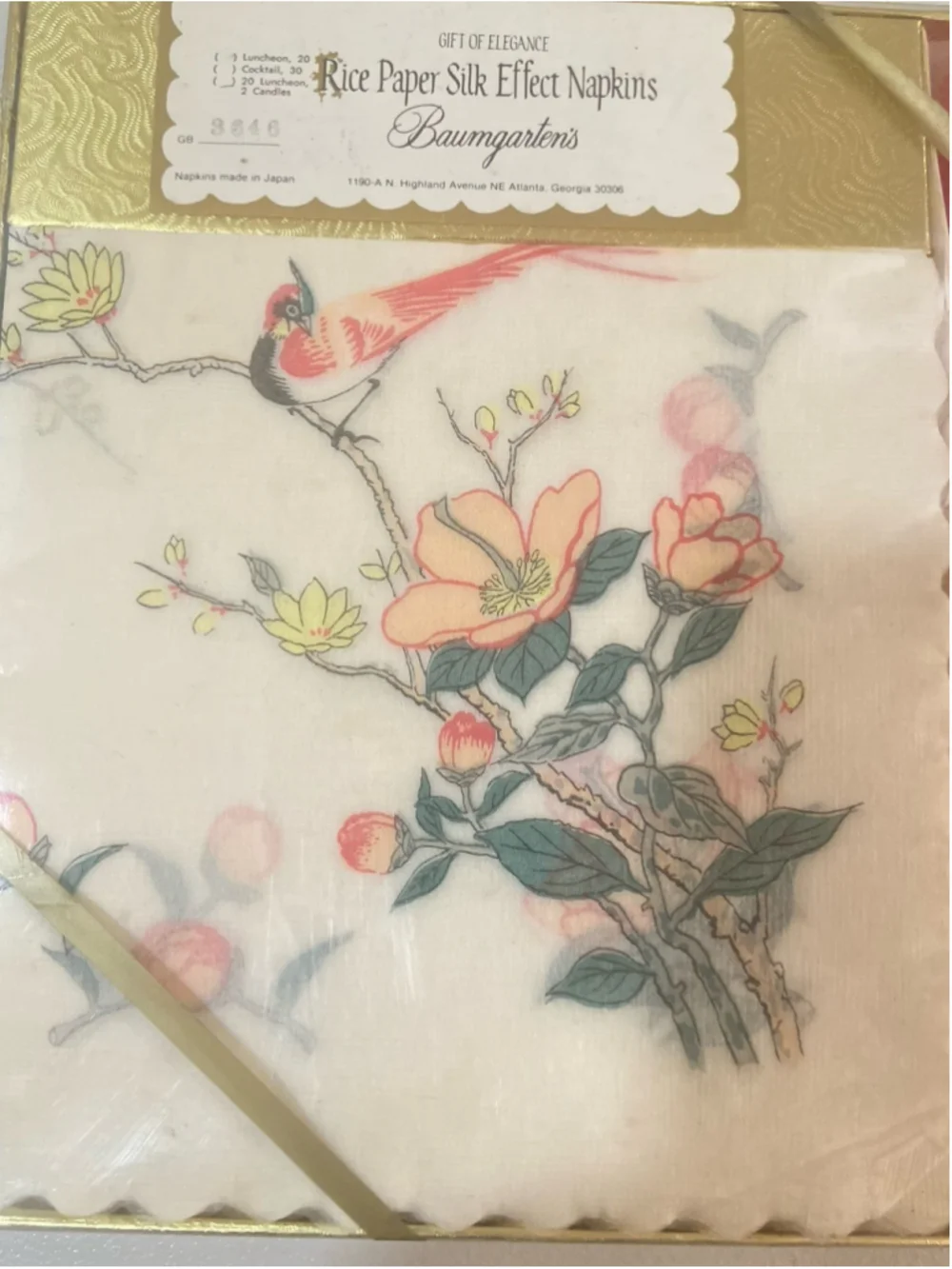 Baumgarten's Box Rice Paper Silk Effect Napkins 20 Luncheon Napkins With Candles